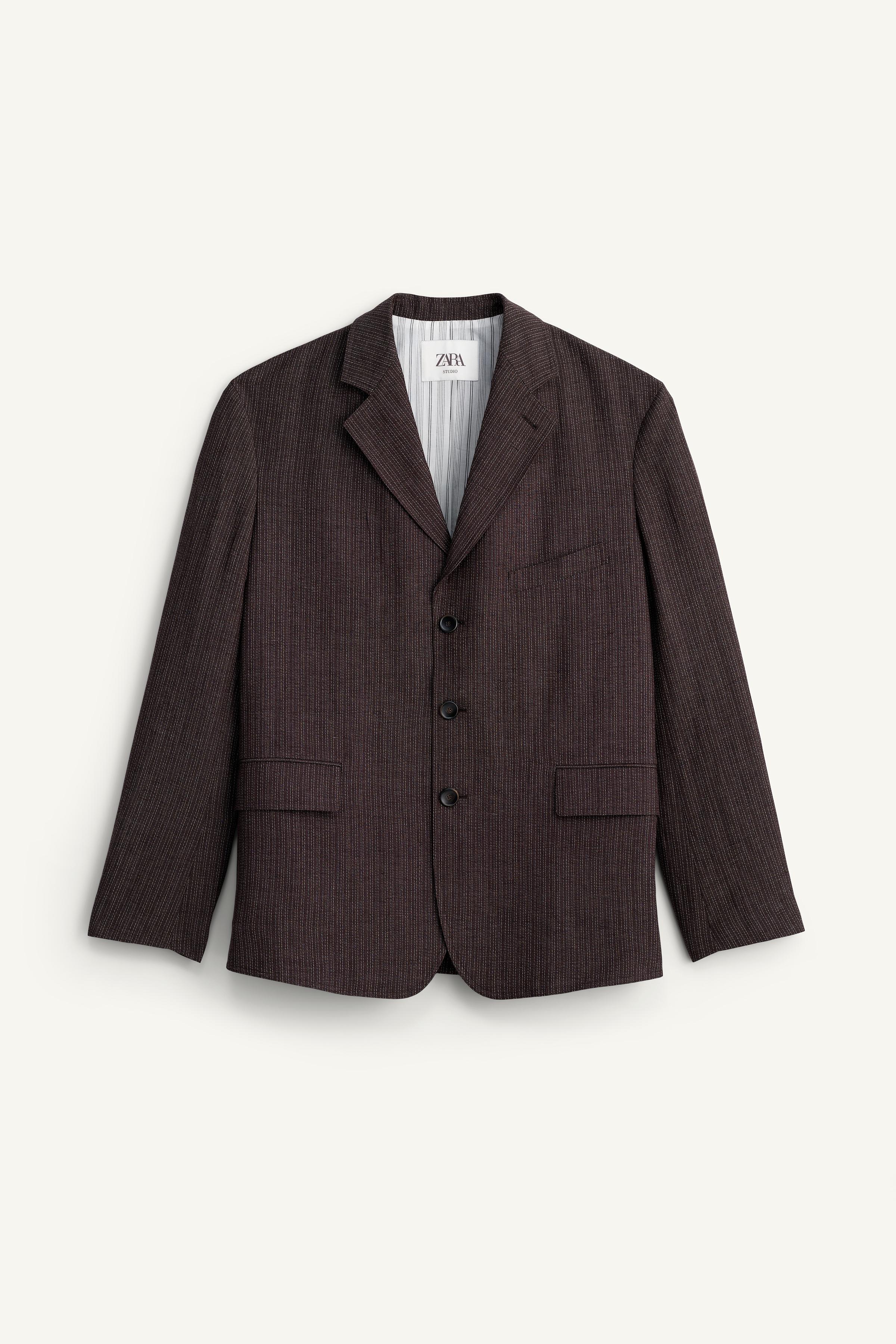 STRIPED VISCOSE - LINEN SUIT JACKET